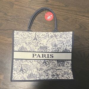 Paris Themed Tote Bag with Blue Accents